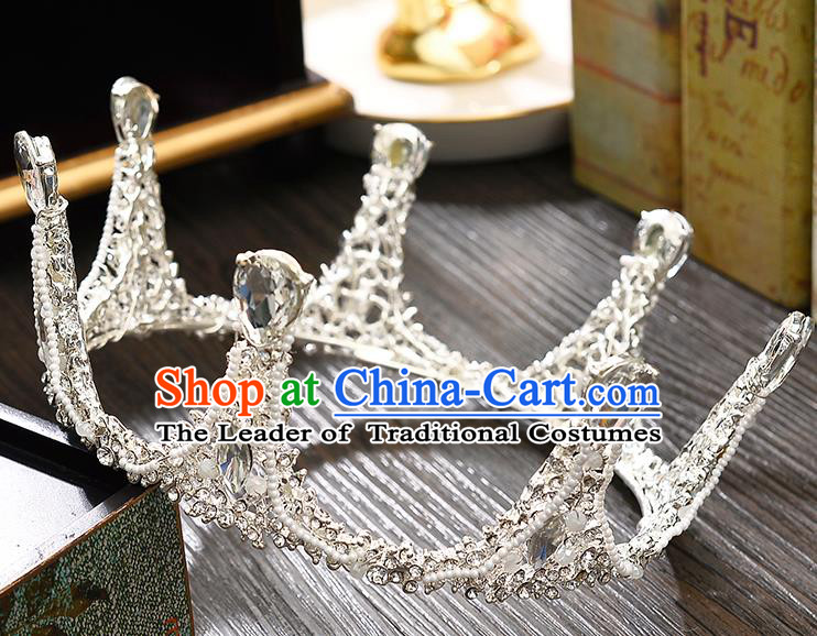 Top Grade Handmade Hair Accessories Baroque Luxury Crystal Round Royal Crown, Bride Wedding Hair Kether Jewellery Princess Imperial Crown for Women