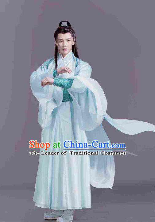 Traditional Chinese Ancient Times Kawaler Hero Costume, Xuan-Yuan Sword Legend  The Clouds of Han Chinese Swordsman Hanfu Robe for Men