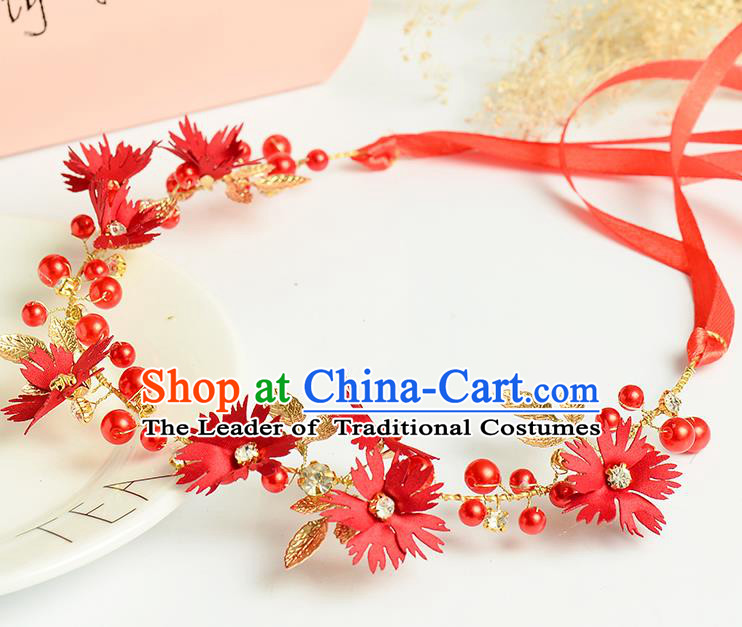 Top Grade Handmade Chinese Classical Hair Accessories Princess Wedding Baroque Headwear Red Flowers Headband Hair Clasp for Women