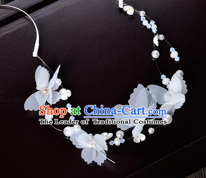 Top Grade Handmade Chinese Classical Hair Accessories Princess Wedding Baroque Headwear White Flower Pearls Headband Bride Hair Clasp for Women