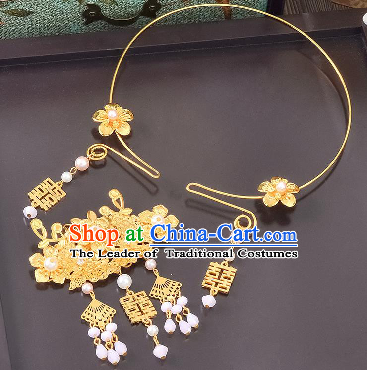 Top Grade Handmade Chinese Classical Jewelry Accessories Wedding Xiuhe Suit Tassel Necklace Bride Hanfu Eardrop Necklet Headgear for Women