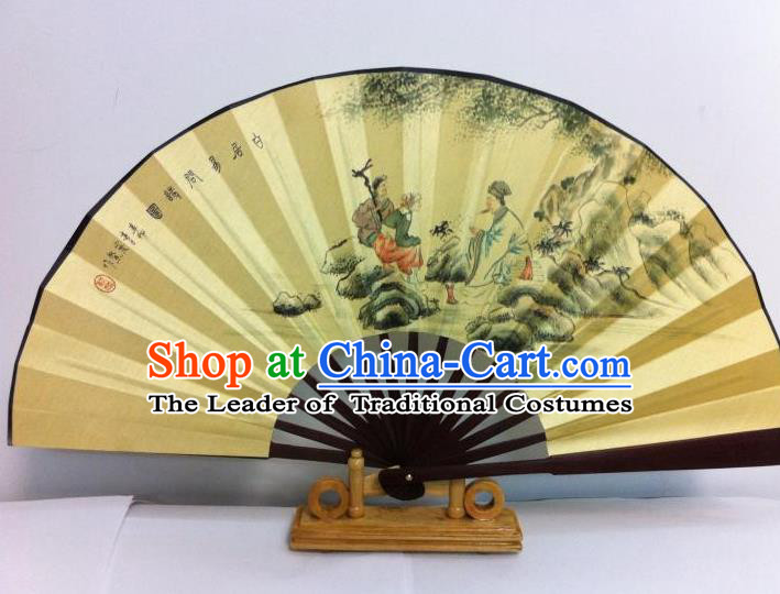 Traditional Chinese Crafts Peking Opera Folding Fan China Sensu Printing Chinese Poet Silk Fan for Men