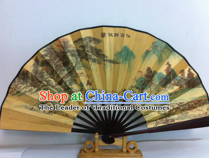 Traditional Chinese Crafts Peking Opera Folding Fan China Sensu Printing Chinese Pine Tree Poet Silk Fan for Men
