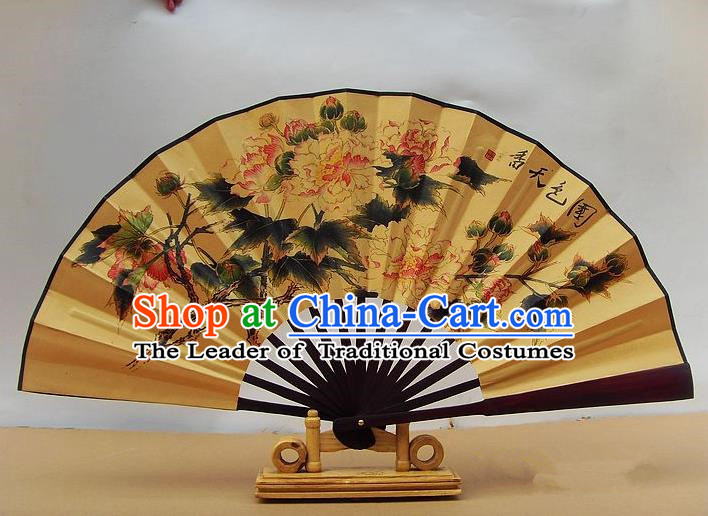 Traditional Chinese Crafts Peking Opera Folding Fan China Sensu Ink Painting Peony Silk Paper Fan