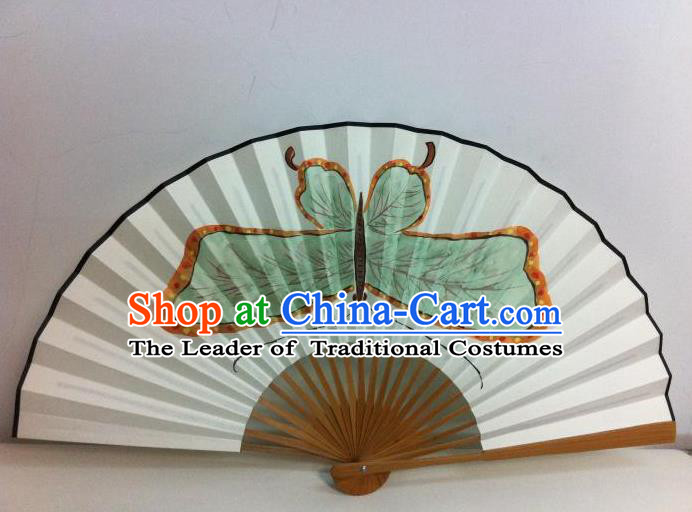 Traditional Chinese Crafts Peking Opera Folding Fan China Sensu Handmade Chinese Painting Green Butterfly Xuan Paper Fan for Men