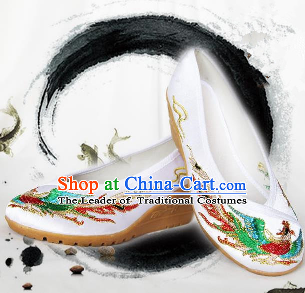 Traditional Chinese Ancient Wedding Cloth Shoes, China Princess Shoes Hanfu Handmade Embroidery Phoenix Shoe for Women