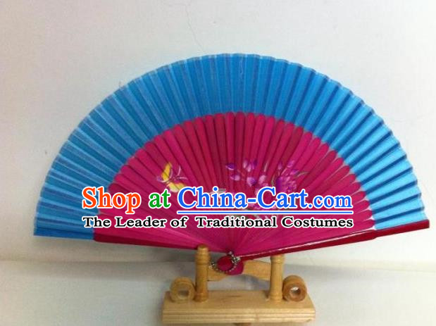 Traditional Chinese Crafts Peking Opera Folding Fan China Sensu Handmade Chinese Painting Orchid Rosy Fan for Women