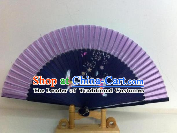 Traditional Chinese Crafts Peking Opera Folding Fan China Sensu Handmade Chinese Painting Butterfly Purple Fan for Women