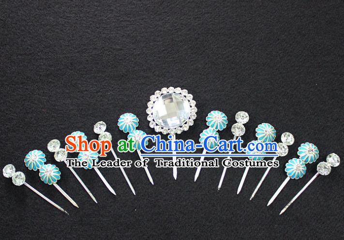 Traditional China Beijing Opera Young Lady Hair Accessories Complete Set, Ancient Chinese Peking Opera Hua Tan Headwear Diva Crystal Hairpins