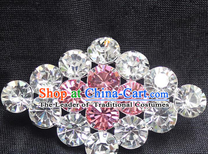 Traditional China Beijing Opera Young Lady Jewelry Accessories Collar Brooch, Ancient Chinese Peking Opera Hua Tan Diva Pink Crystal Rhombus Breastpin