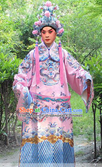 Traditional China Beijing Opera Costume General Embroidered Robe and Headwear Complete Set, Ancient Chinese Peking Opera Embroidery Dragon Gwanbok Clothing