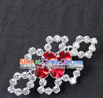 Traditional China Beijing Opera Young Lady Jewelry Accessories Collar Brooch, Ancient Chinese Peking Opera Hua Tan Diva Red Crystal Breastpin