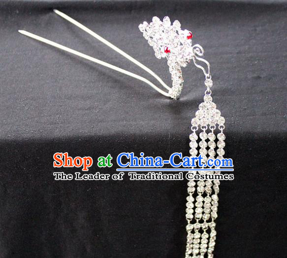 Traditional China Beijing Opera Young Lady Hair Accessories Tassel Step Shake, Ancient Chinese Peking Opera Hua Tan Diva Red Crystal Butterfly Hairpins