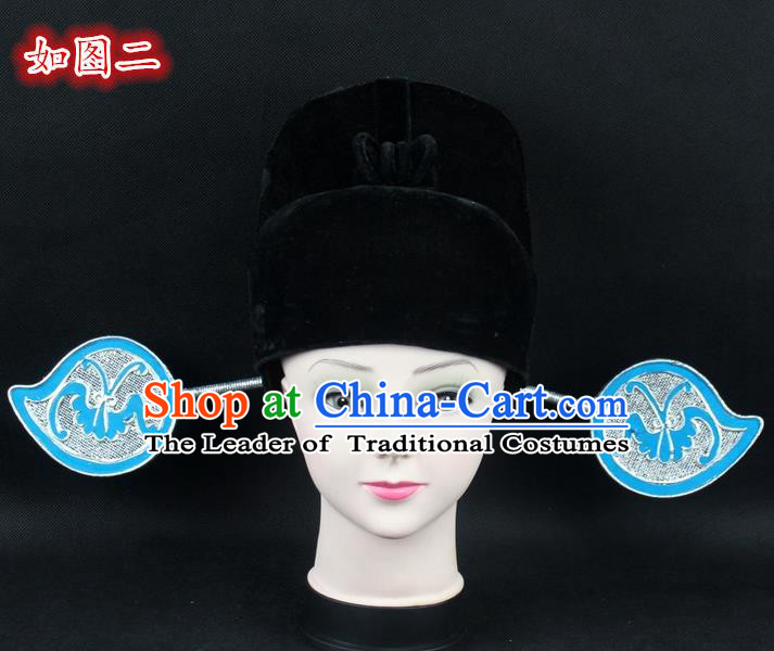 Traditional China Beijing Opera Young Men Hair Accessories Pierrot Hat, Ancient Chinese Peking Opera Magistrates Black Gauze Cap