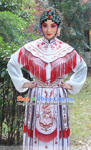 Traditional China Beijing Opera Hua Tan Costume Imperial Princess Embroidered Robe, Ancient Chinese Peking Opera Female Diva Embroidery Dress White Clothing