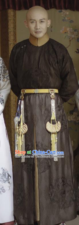 Story of Yanxi Palace Traditional Ancient Chinese Royal Highness Costume, Chinese Qing Dynasty Manchu Mandarin Robes Prince Embroidered Clothing for Men