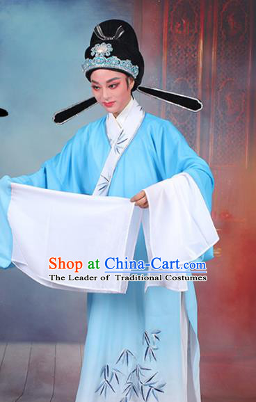 Traditional China Beijing Opera Niche Costume Lang Scholar Embroidered Robe, Ancient Chinese Peking Opera Embroidery Bamboo Clothing