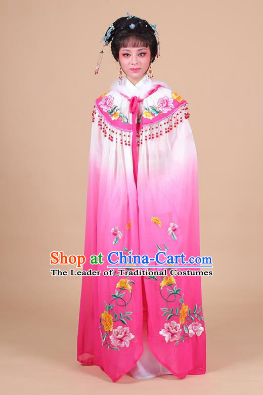 Traditional China Beijing Opera Young Lady Hua Tan Costume Female Embroidered Cloak, Ancient Chinese Peking Opera Diva Embroidery Rosy Mantle Clothing