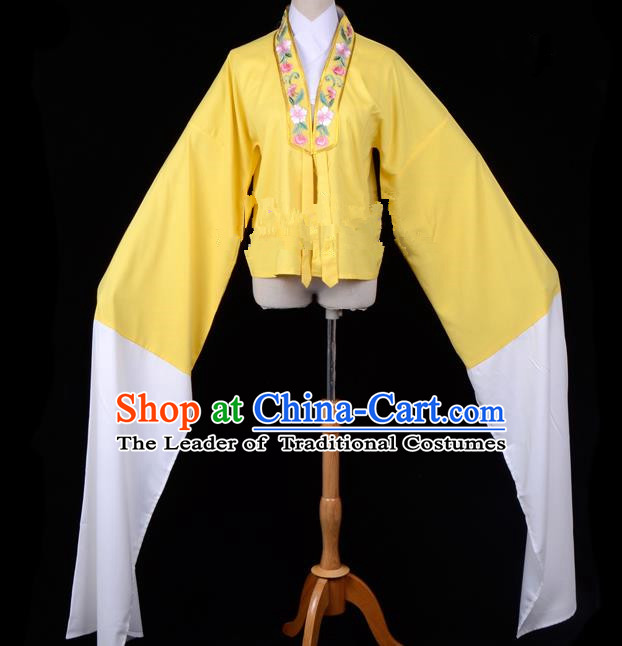 Traditional China Beijing Opera Young Lady Hua Tan Costume Princess Embroidered Yellow Blouse, Ancient Chinese Peking Opera Diva Embroidery Water Sleeve Clothing