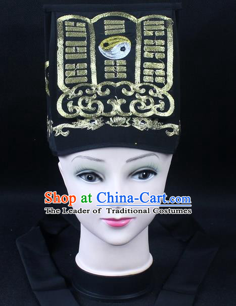 Traditional China Beijing Opera Hair Accessories Lao-Sheng Hat, Ancient Chinese Peking Opera Black Embroidery Gossip Hat