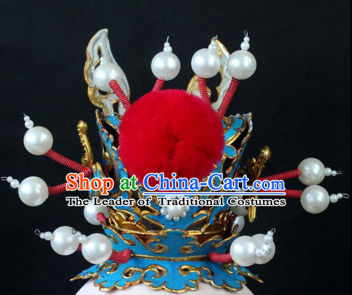 Traditional China Beijing Opera Lang Scholar Niche Tuinga, Ancient Chinese Peking Opera Crown Prince Red Venonat Headwear