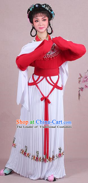 Traditional China Beijing Opera Young Lady Costume A Dream in Red Mansions Maidservants Embroidered Red Dress, Ancient Chinese Peking Opera Hua Tan Embroidery Clothing