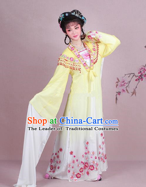 Traditional China Beijing Opera Young Lady Costume Embroidered Yellow Fairy Dress, Ancient Chinese Peking Opera Diva Embroidery Plum Blossom Clothing
