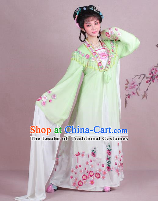 Traditional China Beijing Opera Young Lady Costume Embroidered Green Fairy Dress, Ancient Chinese Peking Opera Diva Embroidery Plum Blossom Clothing