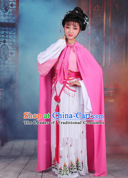Traditional China Beijing Opera Young Lady Hua Tan Costume Romance of the Western Chamber Embroidered Dress and Pink Cloak, Ancient Chinese Peking Opera Diva Embroidery Clothing