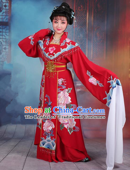 Traditional China Beijing Opera Young Lady Hua Tan Costume Red Embroidered Dress, Ancient Chinese Peking Opera Diva Senior Concubine Embroidery Clothing