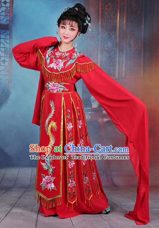 Traditional China Beijing Opera Palace Lady Hua Tan Costume Water Sleeve Embroidered Dress, Ancient Chinese Peking Opera Diva Senior Concubine Embroidery Red Clothing
