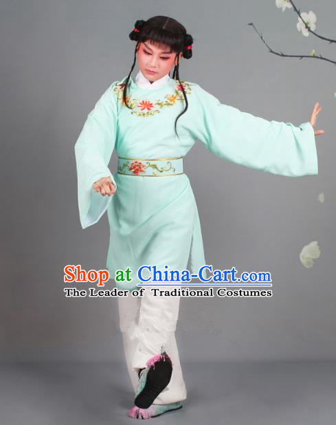 Traditional China Beijing Opera Livehand Costume Scholar Embroidered Blue Robe, Ancient Chinese Peking Opera Book Boy Embroidery Clothing