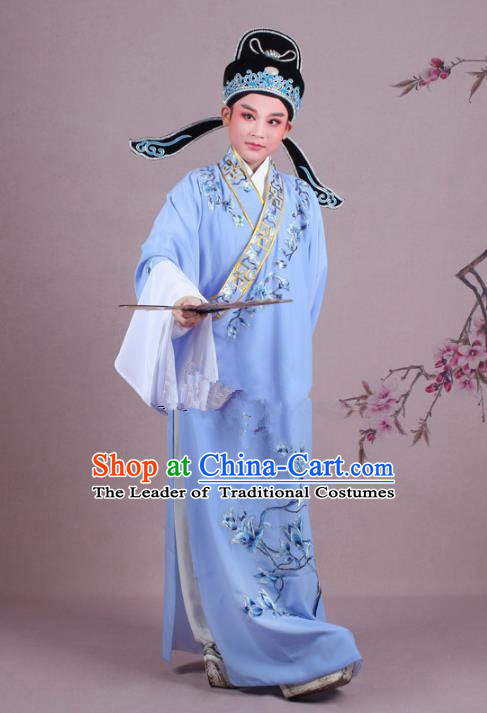 Traditional China Beijing Opera Niche Costume Gifted Scholar Light Purple Embroidered Robe and Hat, Ancient Chinese Peking Opera Young Men Embroidery Mangnolia Clothing