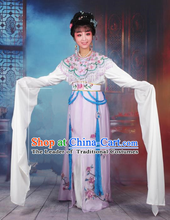 Traditional China Beijing Opera Young Lady Hua Tan Costume Lilac Embroidered Dress, Ancient Chinese Peking Opera Diva Senior Concubine Embroidery Peony Clothing