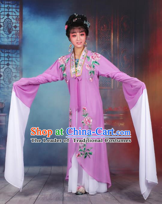 Traditional China Beijing Opera Young Lady Hua Tan Costume Princess Purple Embroidered Cape, Ancient Chinese Peking Opera Diva Embroidery Dress Clothing