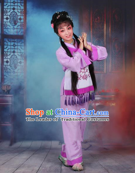 Top Grade Professional Beijing Opera Young Lady Costume Fisher Maiden Purple Embroidered Clothing, Traditional Ancient Chinese Peking Opera Maidservants Embroidery Clothing