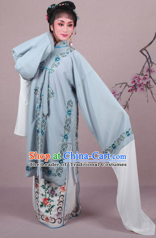 Top Grade Professional Beijing Opera Female Role Costume Grey Embroidered Cape, Traditional Ancient Chinese Peking Opera Diva Embroidery Clothing