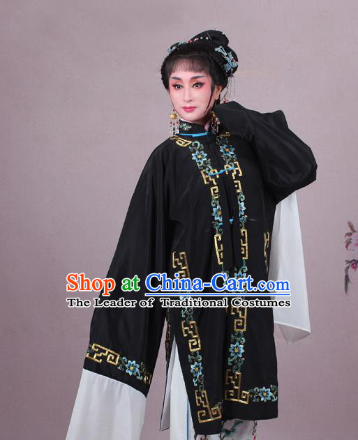 Top Grade Professional Beijing Opera Female Role Costume Black Embroidered Cape, Traditional Ancient Chinese Peking Opera Diva Embroidery Clothing