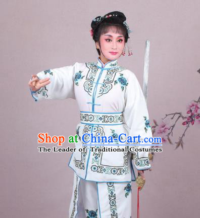 Traditional China Beijing Opera Swordplay Costume Embroidered White Clothing, Ancient Chinese Peking Opera Blues Female General Embroidery Dress Clothing