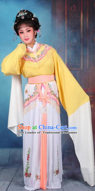 Top Grade Professional Beijing Opera Diva Costume Nobility Lady Yellow Embroidered Clothing, Traditional Ancient Chinese Peking Opera Hua Tan Princess Embroidery Dress