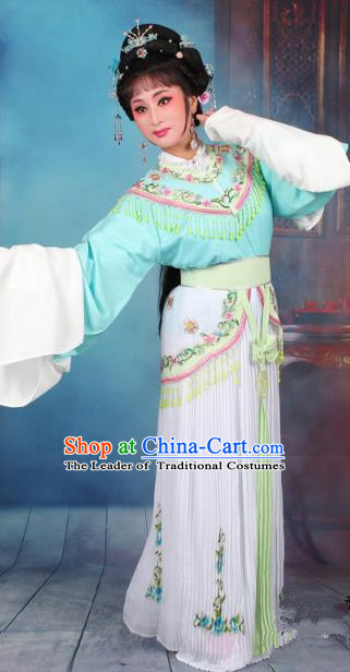 Top Grade Professional Beijing Opera Diva Costume Nobility Lady Green Embroidered Clothing, Traditional Ancient Chinese Peking Opera Hua Tan Princess Embroidery Dress