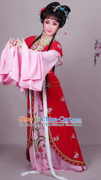 Top Grade Professional Beijing Opera Diva Costume Red Embroidered Clothing, Traditional Ancient Chinese Peking Opera Hua Tan Princess Embroidery Dress