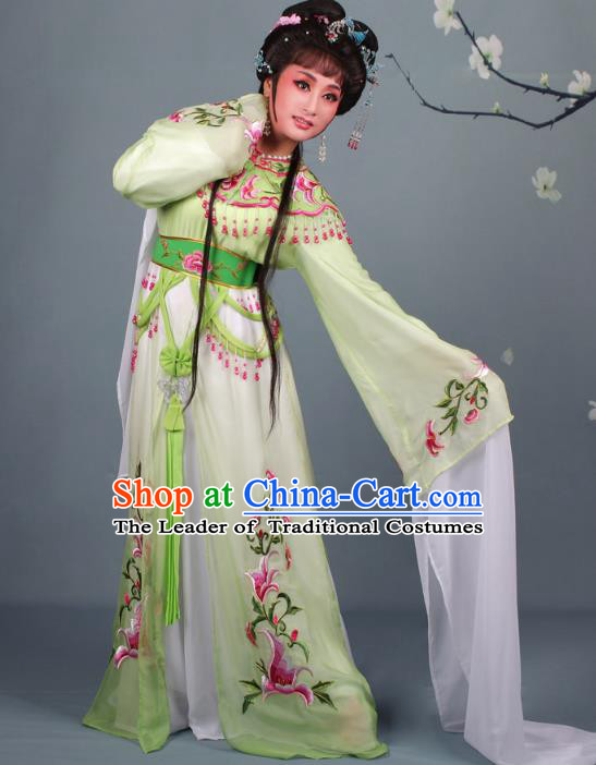 Top Grade Professional Beijing Opera Diva Costume Hua Tan Green Embroidered Clothing, Traditional Ancient Chinese Peking Opera Princess Embroidery Dress