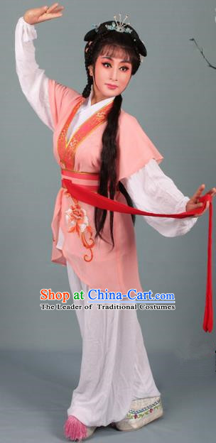 Top Grade Professional Beijing Opera Young Lady Costume Handmaiden Orange Embroidered Suit, Traditional Ancient Chinese Peking Opera Maidservants Embroidery Clothing