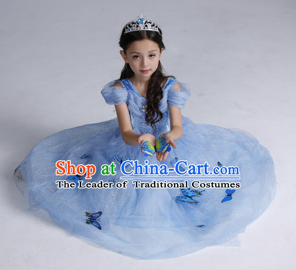 Top Grade Chinese Compere Professional Performance Catwalks Costume, Children Butterfly Princess Veil Dress Modern Dance Clothing for Girls Kids