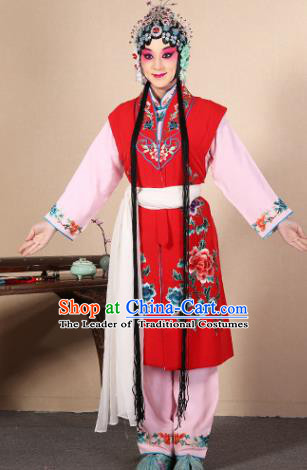 Top Grade Professional Beijing Opera Diva Costume Young Lady Red Embroidered Waistcoat, Traditional Ancient Chinese Peking Opera Princess Embroidery Dress Clothing