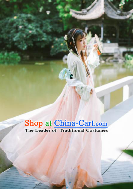 Traditional Ancient Chinese Palace Lady Dance Costume, Elegant Hanfu Chinese Tang Dynasty Princess Embroidered Clothing for Women