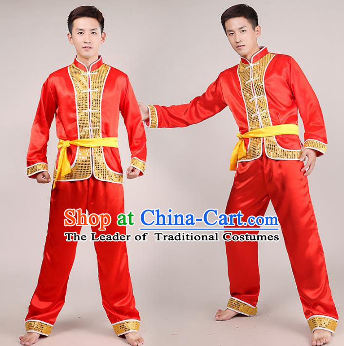 Traditional Chinese classical Yangge Fan Dancing Costume Modern dancing Dress Clothing and Headwear