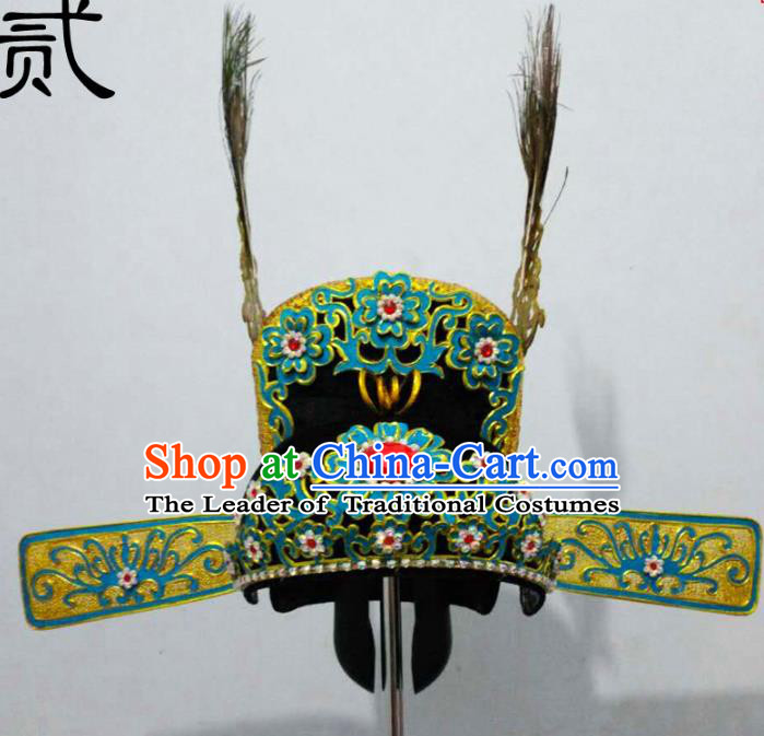 Traditional Handmade Chinese Classical Peking Opera Young Men Hat Green Tuinga, China Beijing Opera Prince Lang Scholar Headpiece Headwear