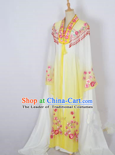 Traditional Chinese Professional Peking Opera Shaoxing Opera Costume Embroidery Yellow Mantel, China Beijing Opera Female Diva Clothing Long Shawl Dress